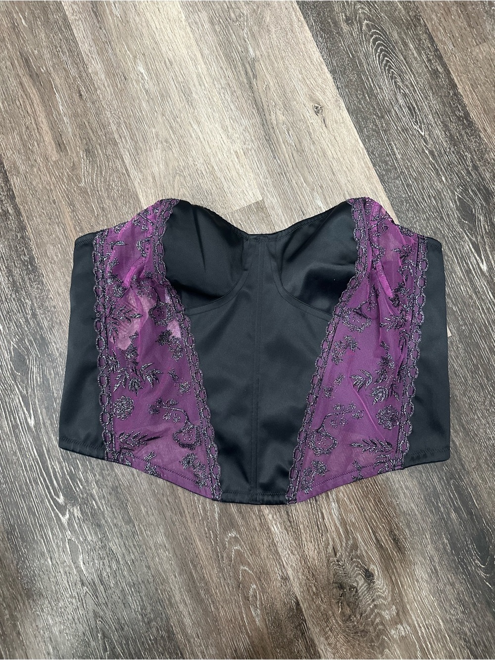 Savage X Fenty Bustier 3XL Purple Black Corset Bra Sheer Floral Lingerie NWT